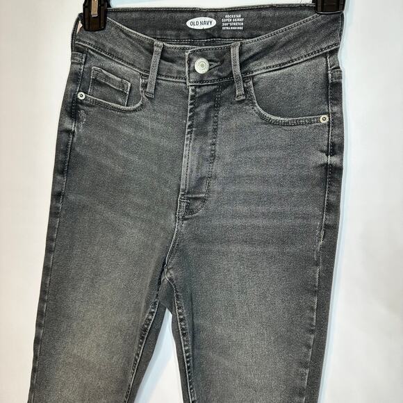 Old Navy Light Black Super High Rise Stretch Skinny Raw Hem Jeans Size 0 - Picture 2 of 6